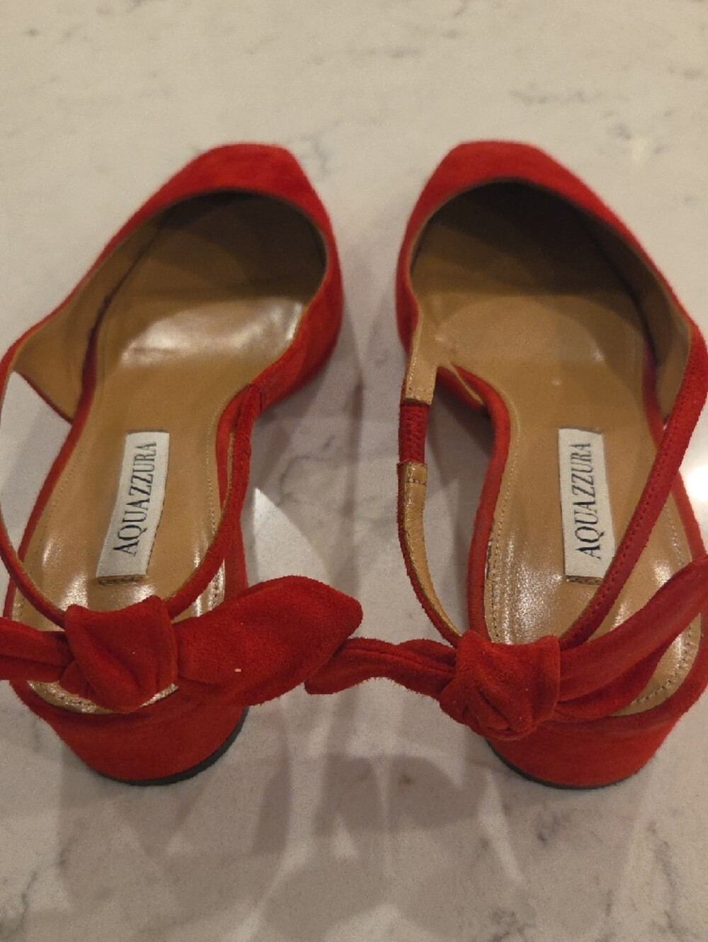 Aquazzura Red Suede Bow Slingback Pumps - Picture 4 of 6